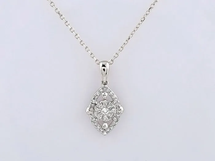Necklace with pendant - 14 kt. White gold - 0.12ct. tw. Diamond (Natural)