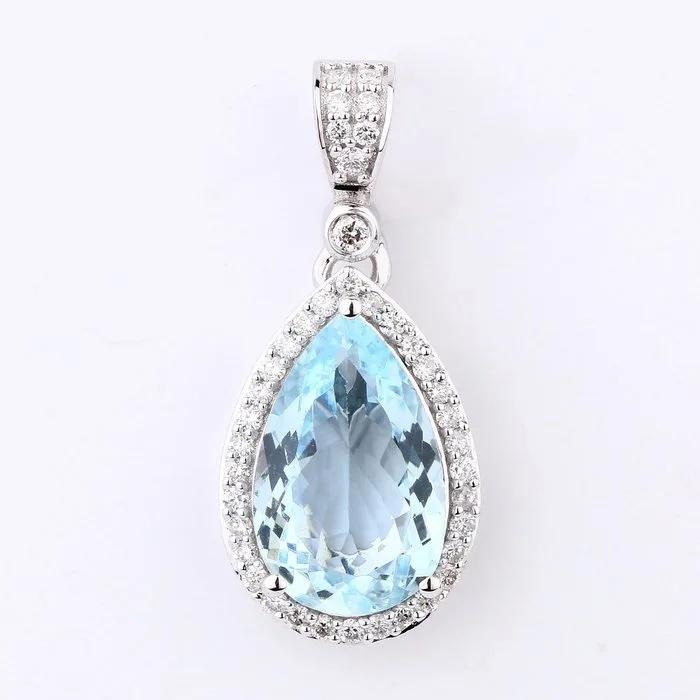 Pendant - 14 kt. White gold - 2.37ct. tw. Aquamarine - Diamond - Certified Gold Jewelry