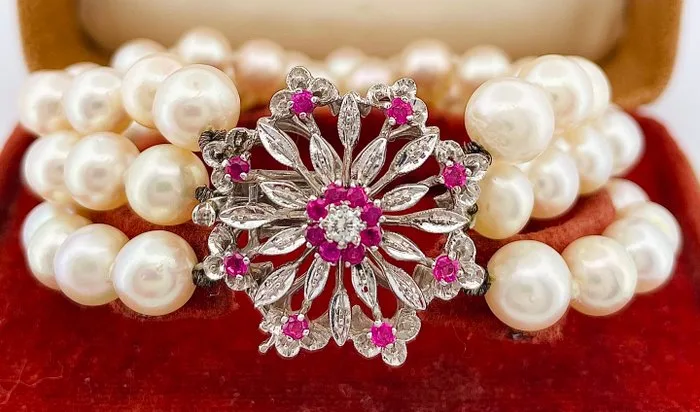 Bracelet - 18 kt. White gold Ruby - Diamond