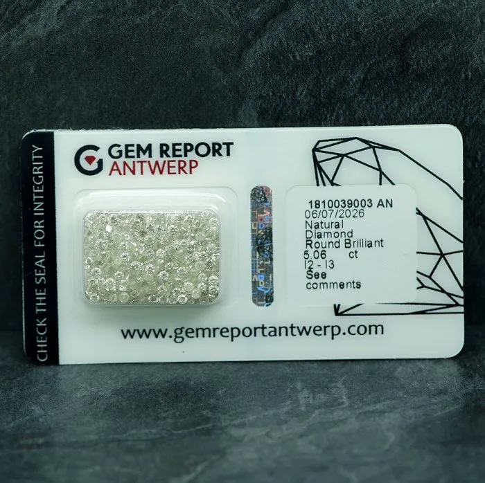 269 pcs Diamond (Natural coloured) - 5.06 ct - Round - Light Yellowish Grey - I2, I3 - Gem Report Antwerp (GRA)