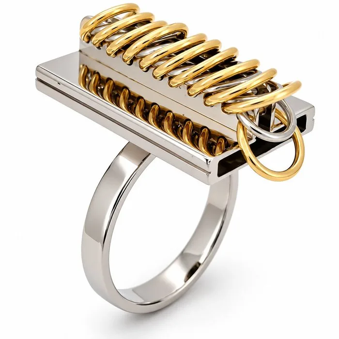 Ring - 18 kt. White gold, Yellow gold - Made in Italy - Handmade