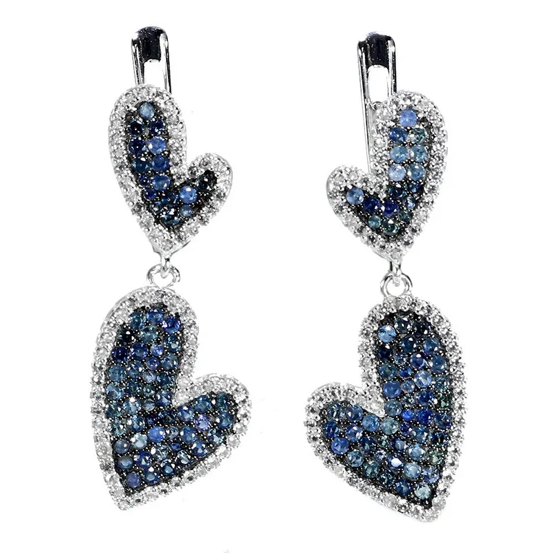 Sapphire Heart Shaped Silver Drop Earrings