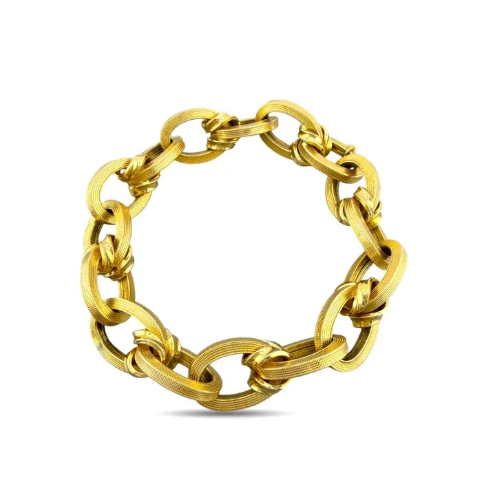 Bracelet - 18 kt. Yellow gold, 18K Yellow Gold Textured Oval Link Bracelet