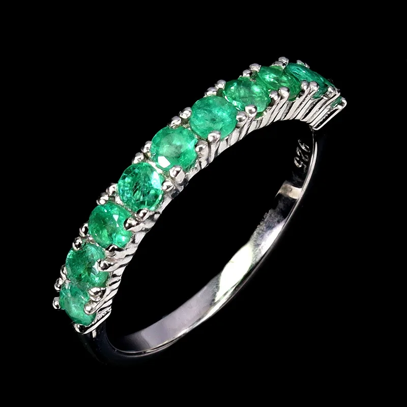 Emerald Silver Half Eternity Ring