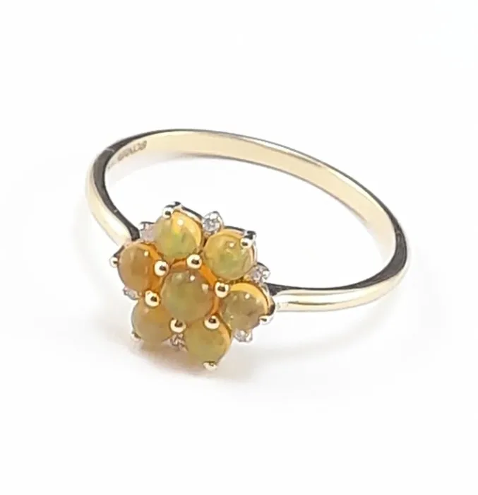 Ring - 14 kt. Yellow gold Opal - Diamond - High-quality, precise wor