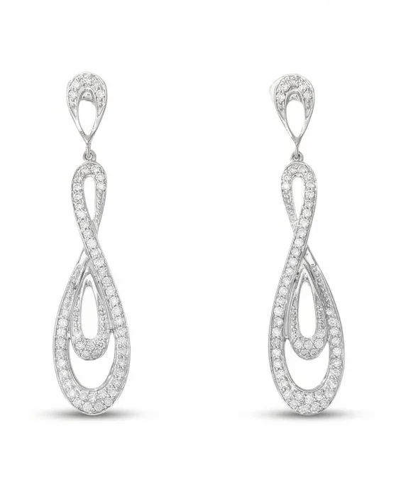 Cocktail earrings - 14 kt. White gold - 0.59ct. tw. Diamond (Natural) - Statement Dangle Earrings
