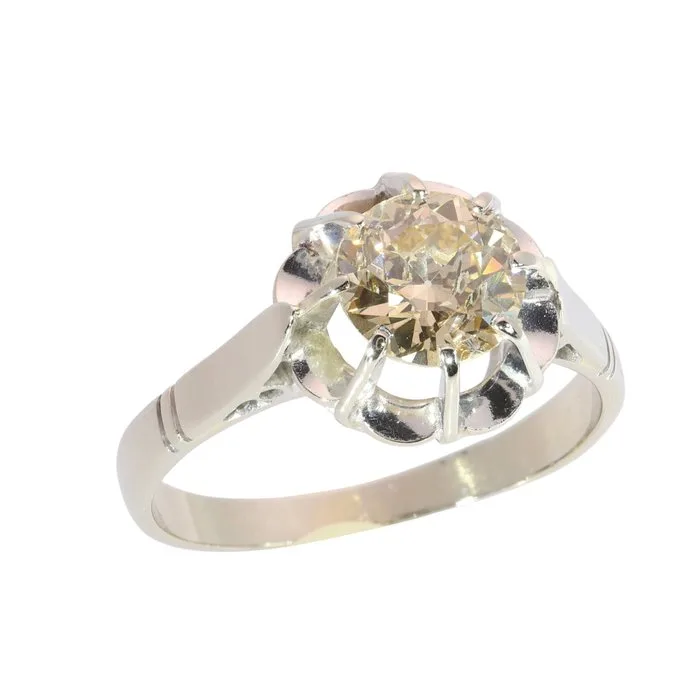 Ring - 18 kt. White gold - 1.13ct. tw. Diamond (Natural coloured) - Vintage 1950