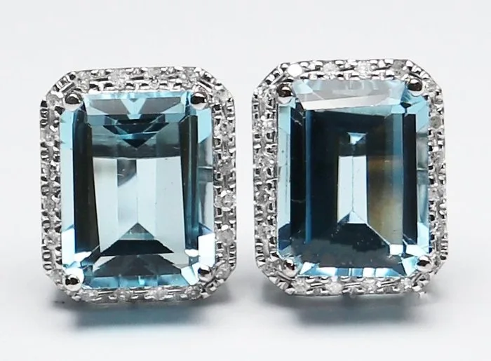 Earrings - 14 kt. White gold Topaz - Diamond