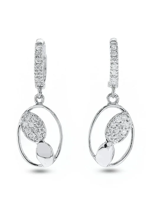 Drop earrings - 14 kt. White gold - 0.27ct. tw. Diamond (Natural) - Oval Dangle Earrings