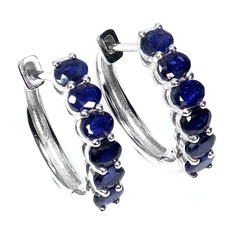 Sapphire Silver Hoop Earrings