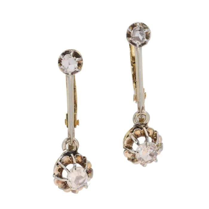 Earrings - 18 kt. White gold, Yellow gold Diamond (Natural) - Art Deco 1920