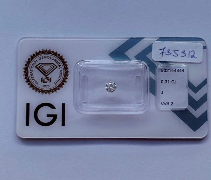 1 pcs Diamond (Natural) - 0.31 ct - Round - J - VVS2 - International Gemological Institute (IGI) - Ex Ex Ex None