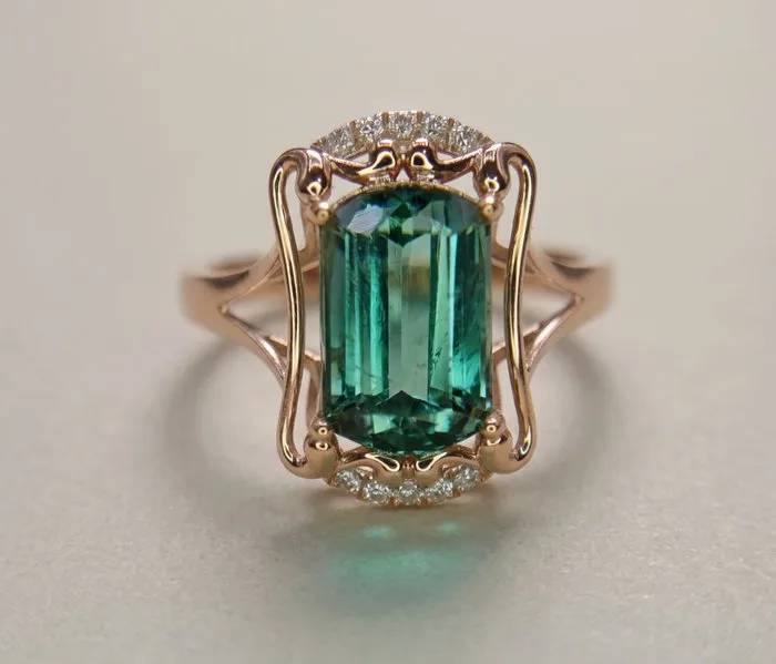 Ring - 14 kt. Yellow gold - 3.02ct. tw. Tourmaline - Diamond