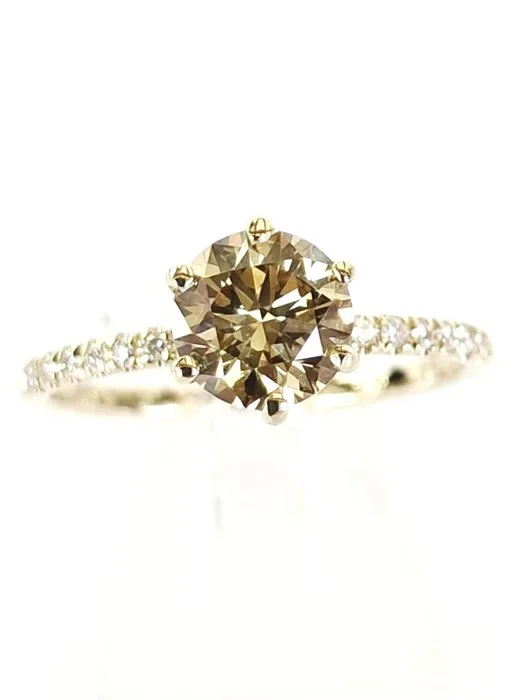 Engagement ring - 14 kt. Yellow gold - 1.14ct. tw. Diamond (Natural) - Diamond