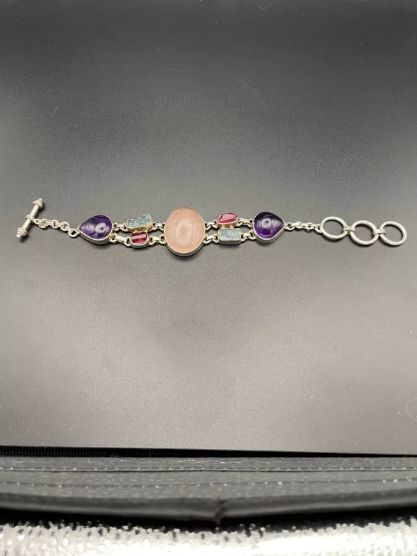 Multi-Gemstone Sterling Silver Link Bracelet