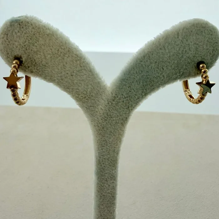 Earrings - 14 kt. Yellow gold - Star Motif Hoop