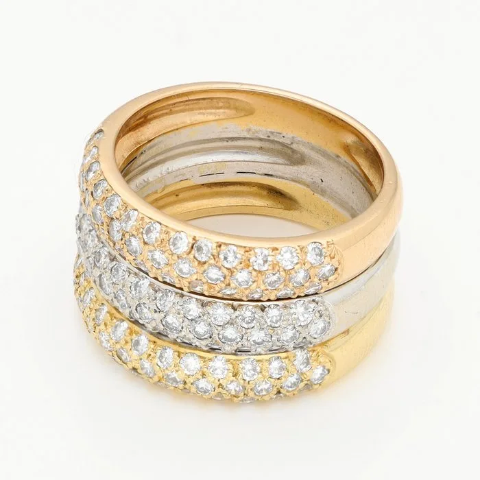 Ring - 18 kt. Rose gold, White gold, Yellow gold Diamond (Natural) - Tricolor