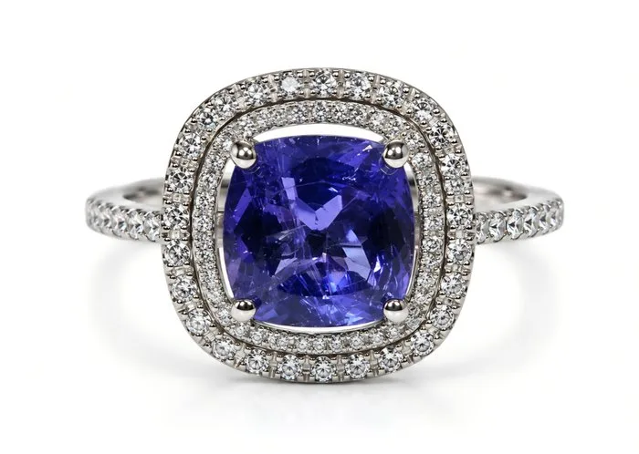 Ring - 14 kt. White gold - 4.18ct. tw. Tanzanite - Diamond - Exceptional color