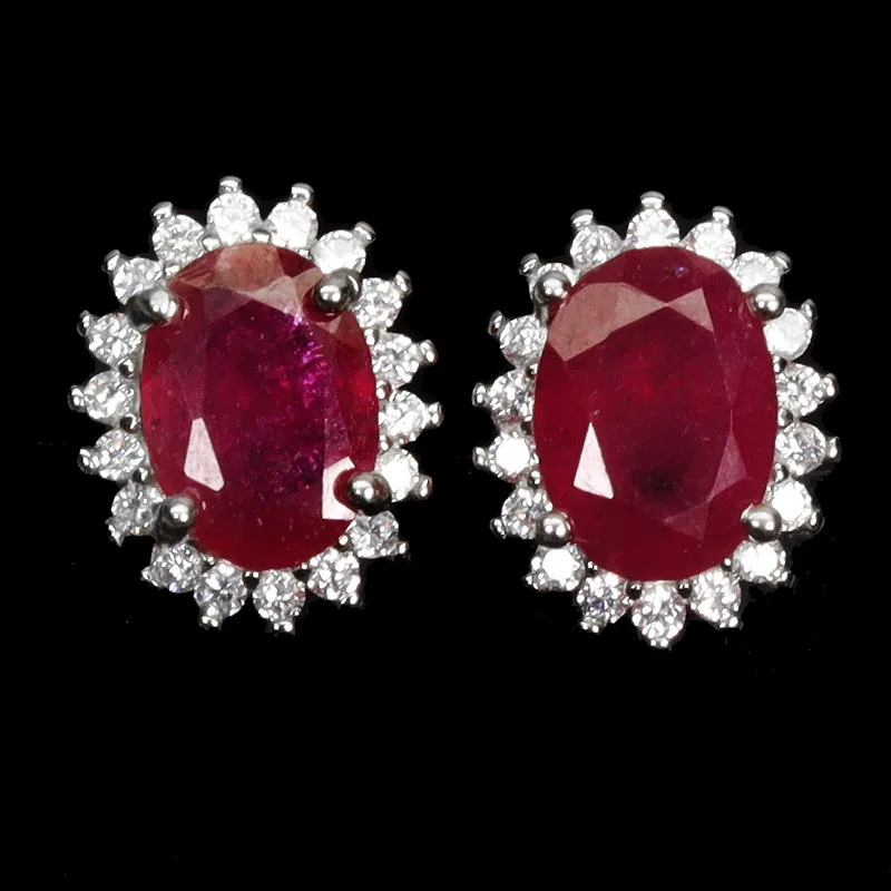 Oval Ruby Cluster Earrings