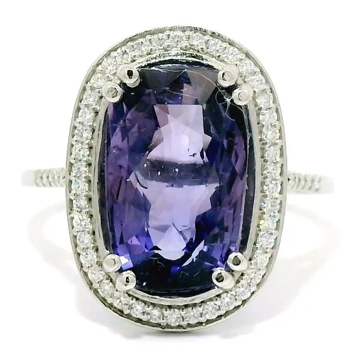 Ring Platinum - 6.36ct. tw. Sapphire - Diamond - purple Sapphire halo Ring