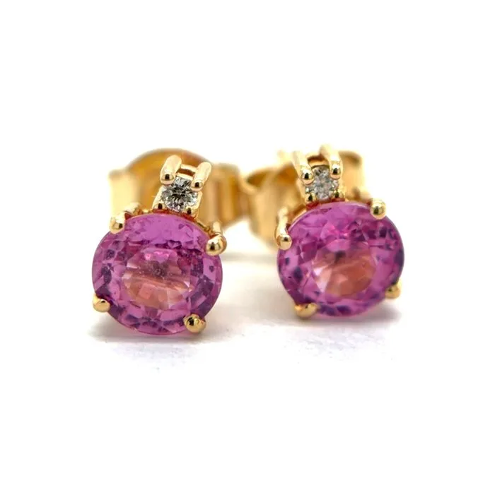 Stud earrings - 14 kt. Yellow gold - 1.41ct. tw. Sapphire - Diamond