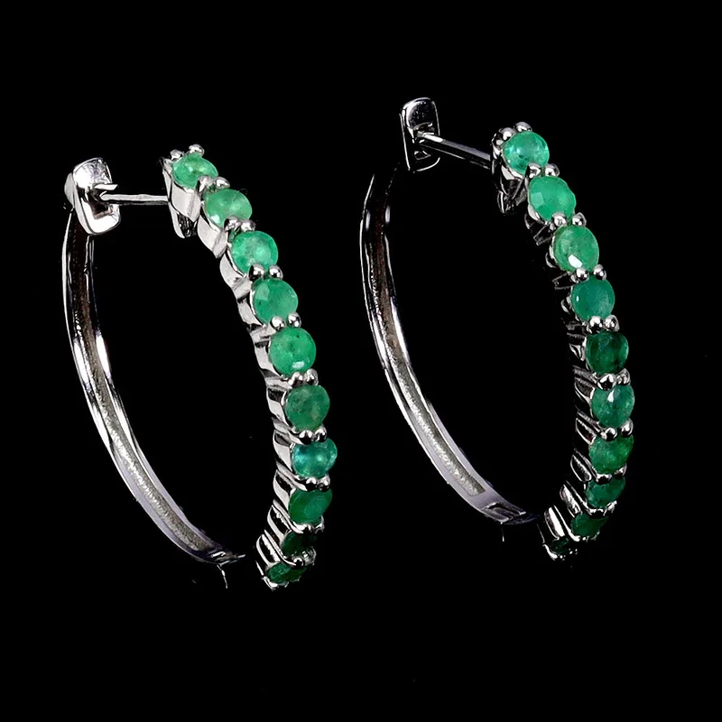 Emerald Silver Hoop Earrings