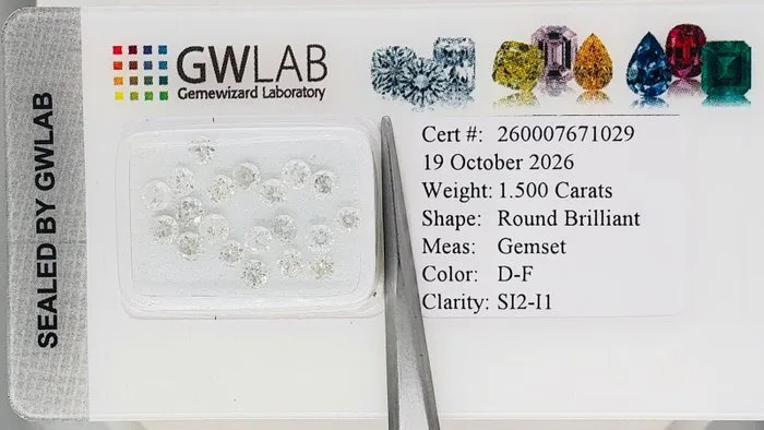 20 pcs Diamond (Natural) - 1.50 ct - Round - F, D (colourless), E - I1, SI2 - Gemewizard Gemological Laboratory (GWLab)