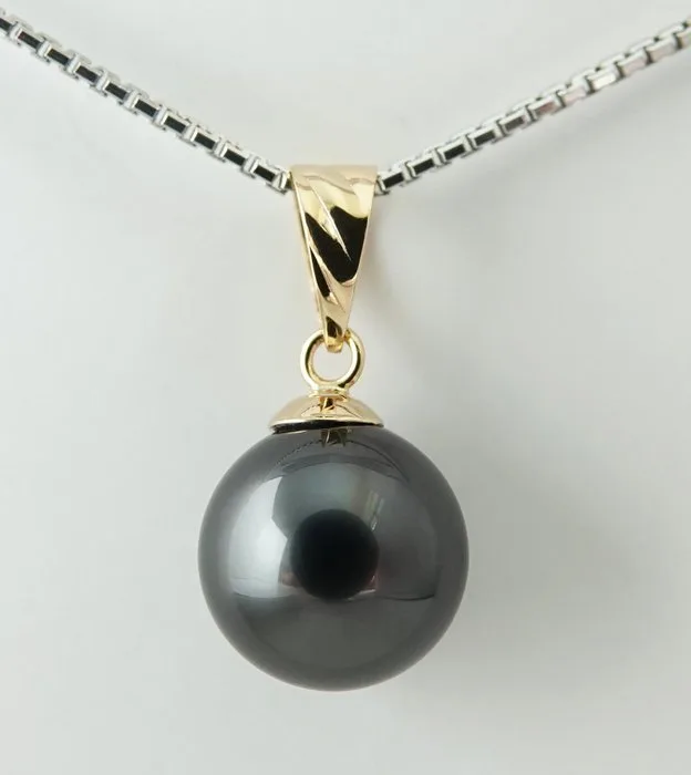 Pendant - 18 kt. Yellow gold Pearl - Deep Jungle, Round 9.42mm