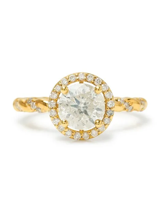 Engagement ring - 14 kt. Yellow gold - 1.35ct. tw. Diamond (Natural) - Diamond - Round Solitaire Halo Ring