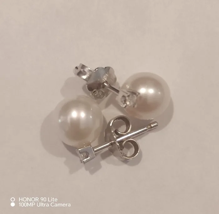 Earrings - 18 kt. White gold - 0.10ct. tw. Diamond (Natural) - Pearl