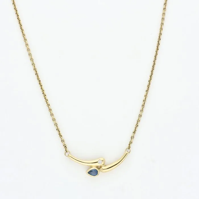 Necklace - 14 kt. Yellow gold - Diamond - Sapphire