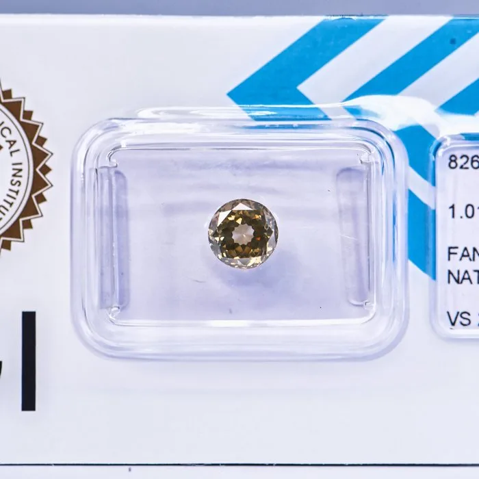 1 pcs Diamond (Natural coloured) - 1.01 ct - Round - Fancy Greenish, Greyish Yellow - VS2 - International Gemological Institute (IGI) - VG VG