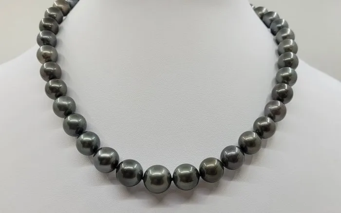 Necklace ALGT Certified 10.1x12.2mm Tahiti Green Pearls
