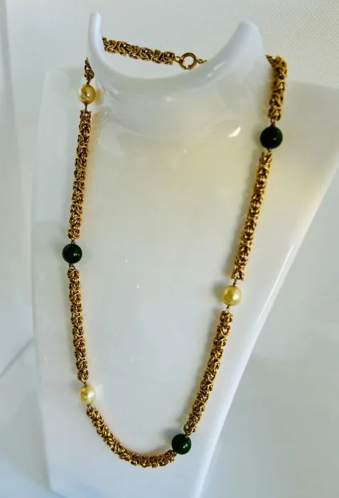 Chain - 19.2 kt. Yellow gold Pearl - Jade - 19.2K Gold Byzantine