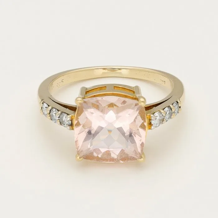 Ring - 14 kt. Yellow gold Diamond (Natural) - Rose quartz