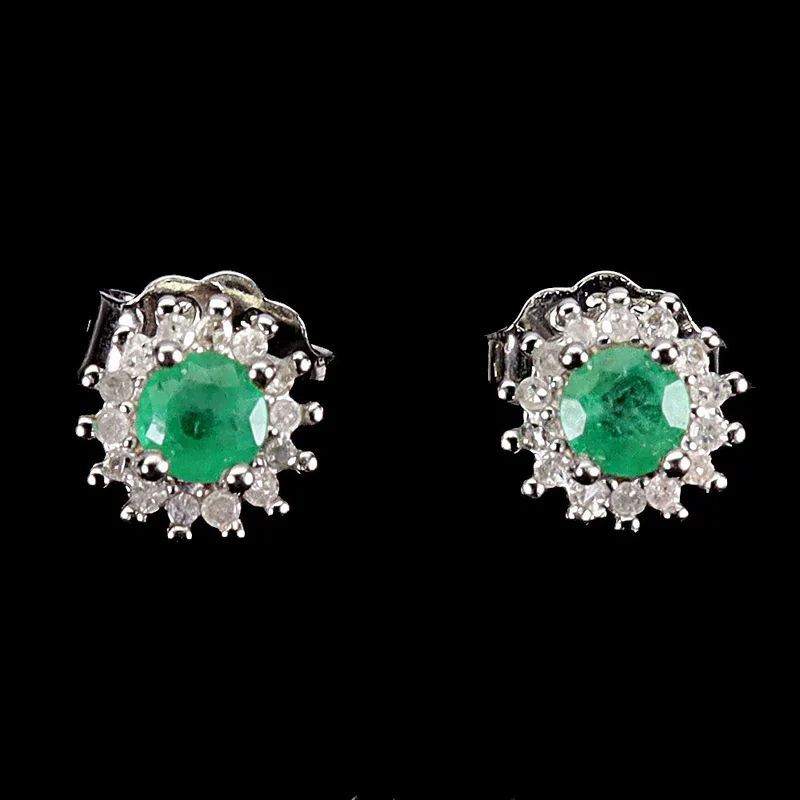 Emerald and Diamond Cluster Earrings