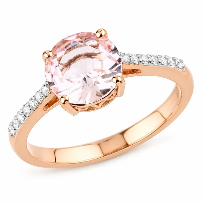 Ring - 14 kt. Rose gold - 1.71ct. tw. Morganite - Diamond - Certified Gold Jewelry
