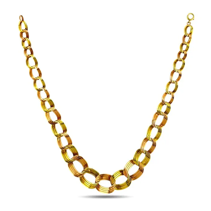 Necklace - 14 kt. Yellow gold, Binder Bros. 14K Two-Tone Yellow & Rose Gold Graduated Circle Link Necklace, Rose gold