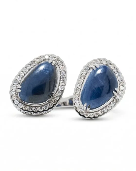 Statement ring - 14 kt. White gold - 14.51ct. tw. Sapphire - Diamond - September Birthstone Ring