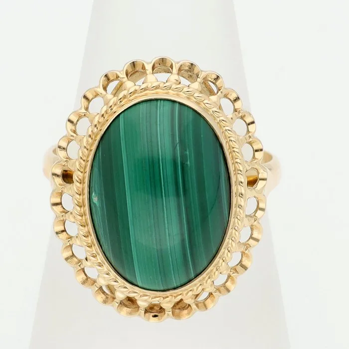 Ring - 14 kt. Yellow gold - malachite