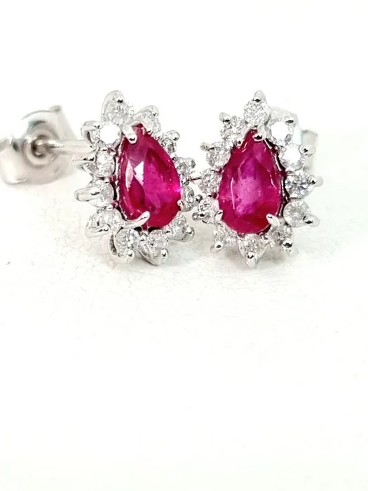 Earrings - 18 kt. White gold Ruby - Diamond