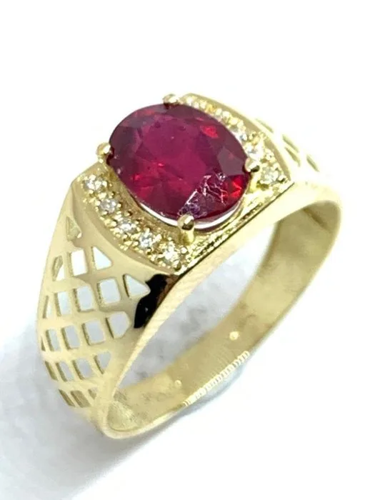 Ring - 18 kt. Yellow gold Ruby - Diamond