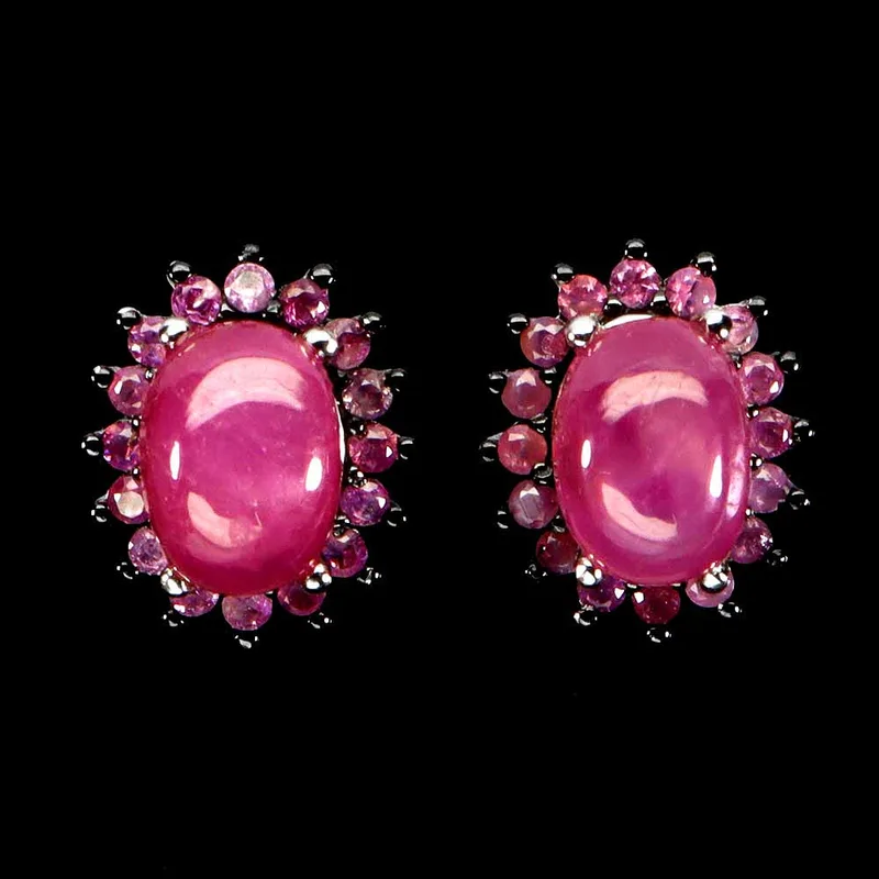 Ruby Silver Cluster Earrings