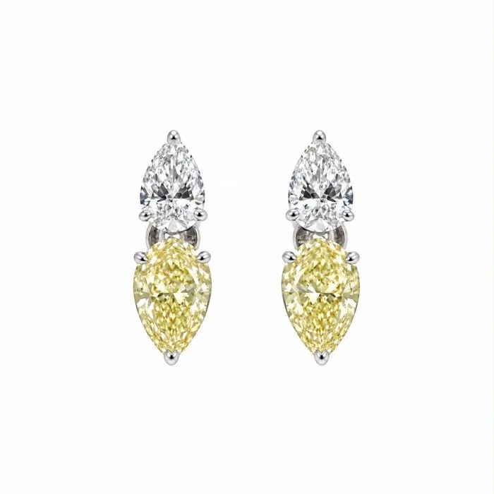 Earrings - 14 kt. White gold - 3.16ct. tw. Yellow Diamond (Fancy coloured lab-grown diamond) - Diamond