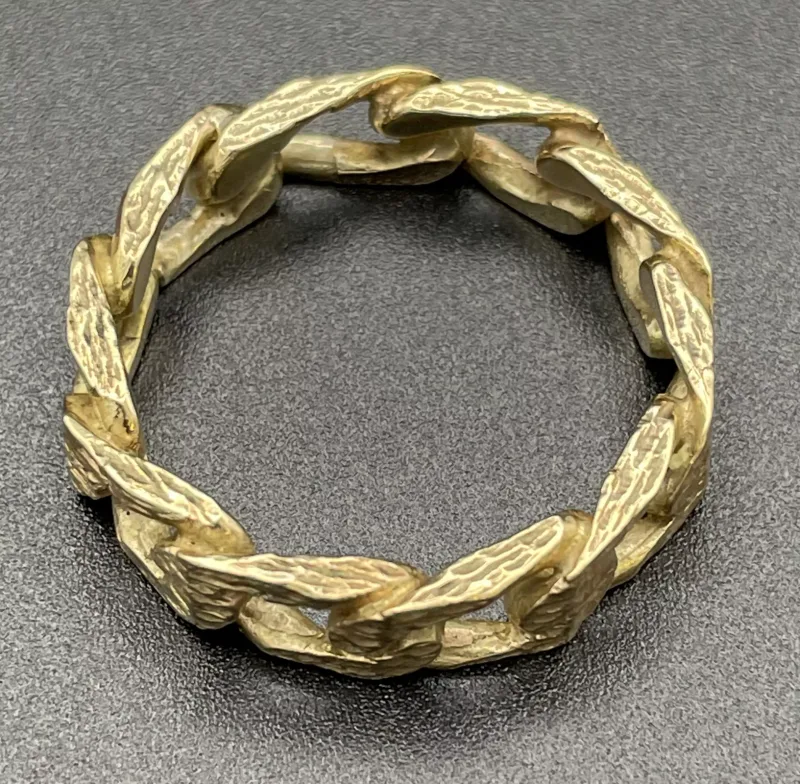 Yellow Gold Nugget Textured Curb Link Band Ring