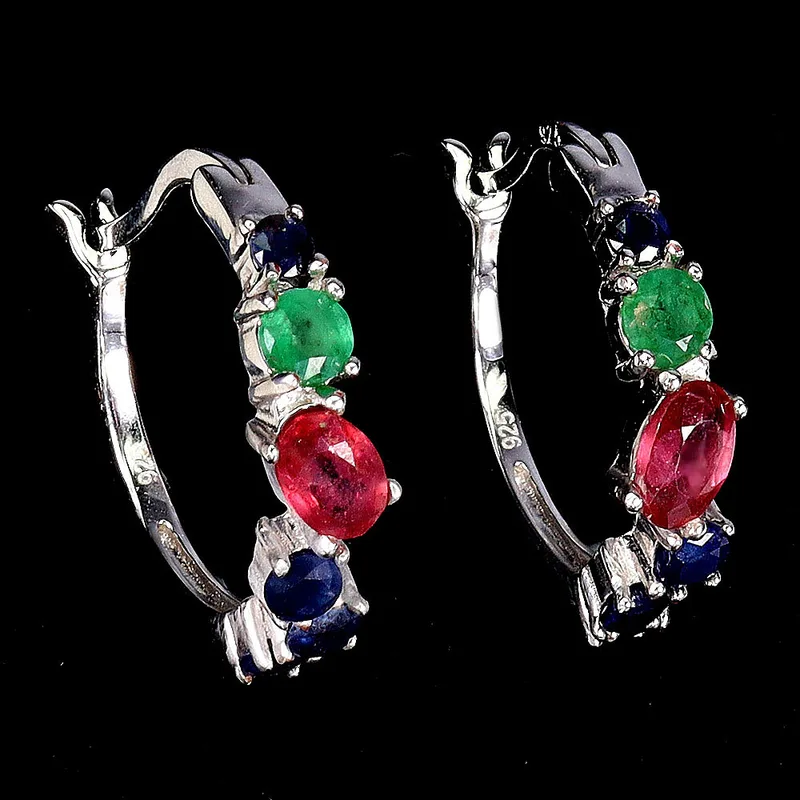 Sapphire, Emerald and Ruby Earrings