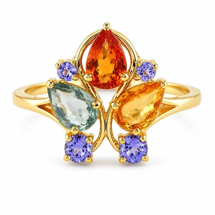 Ring - 14 kt. Yellow gold - 1.68ct. tw. Sapphire - Tanzanite