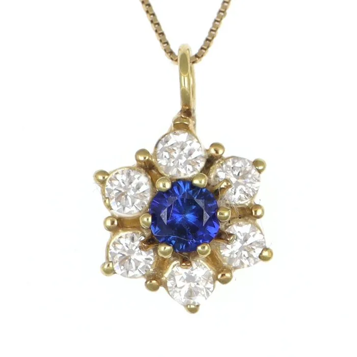 Necklace with pendant - 18 kt. Yellow gold Sapphire - Diamond