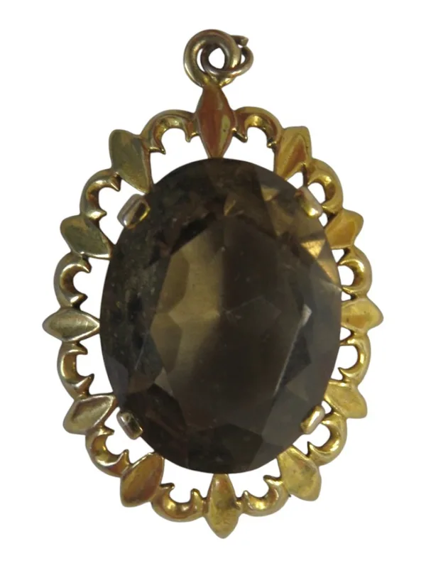 A 9ct Gold Brooch with central smoky quartz (6.1g gross) and also a large brooch with central stone (2)