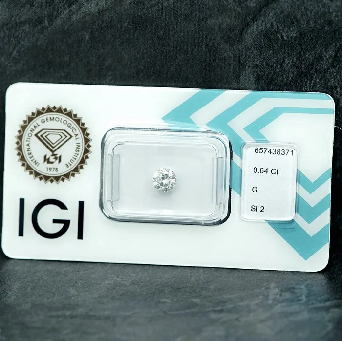 1 pcs Diamond (Natural) - 0.64 ct - Round - G - SI2 - International Gemological Institute (IGI)